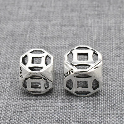 2 cuentas facetadas de plata de ley 925 de 6 caras para espaciador de pulsera Foto 1 de 4