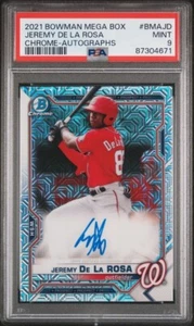2021 Bowman Chrome Mega Box Auto Refractor #BMAJD Jeremy De La Rosa PSA 9 Mint - Afbeelding 1 van 2