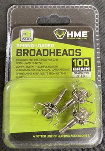 HME Small Game Spring-Loaded Broadheads 100 Grain Stainless Steel - Picture 1 of 2