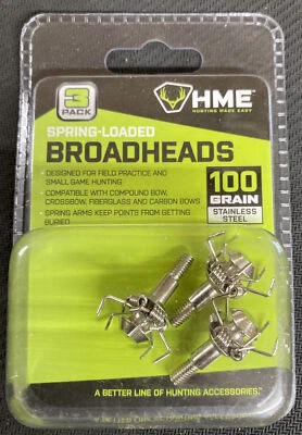 HME Small Game Spring-Loaded Broadheads 100 Grain Stainless Steel - Image 1 of 2