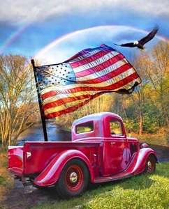 God Bless America Eagle Pick Up Truck Sublimato Doppio Lato Deluxe Bandiera da Giardino - Foto 1 di 2