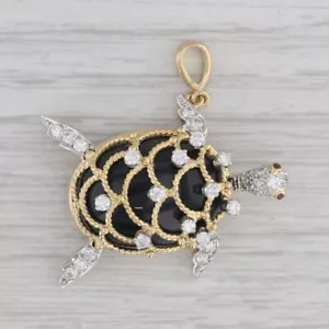 Hammerman Hermanos Diamante Rubí Onix Mar Tortuga Colgante 18k Oro Platino - Imagen 1 de 5