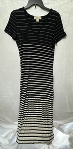 Michael Michael Kors Black White Striped Short Sleeve Maxi Dress Sz.M MSRP $130 - Picture 1 of 4
