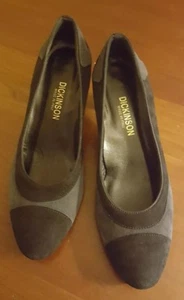 Dickinson 8 39 schwarz grau Wildleder 2,5" gestapelter Absatz runde Spitze Pumps Made in Italy - Bild 1 von 4