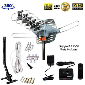 HDTV Amplified Digital HD TV Outdoor Antenna 150 Miles 360 Rotation UHF VHF FM - Picture 1 of 9