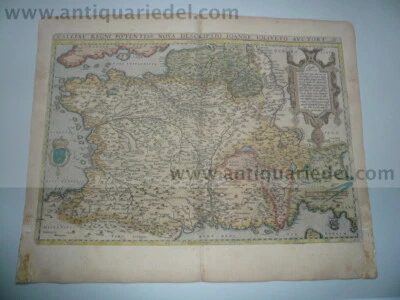 Galia, mapa general, año 1603, Abraham Ortelius, co contemporáneo mapa general  Foto 1 de 4