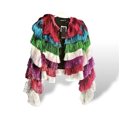 全新 Nasty Gal Party Crasher 多色金属层开襟夹克 US2 — 第 1/4 张图片