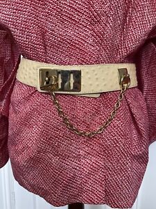 Vintage Leather Beige Waist Belt Gold Chain And Push lock One Size