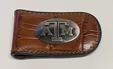 Texas A&M Aggies Genuine Leather Metal Logo Front Pocket Money Clip Magnet Cover