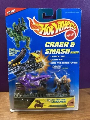RARO 1995 HOT WHEELS CRASH & SMASH BIKES CYBER FORCE CON LANZADOR NUEVO EN TARJETA Foto 1 de 4