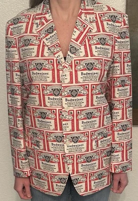 Blazer Budweiser Pop Art de algodón de los años 70, ¡talla grande lavado en seco! Foto 1 de 4
