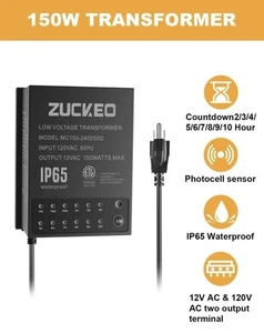 Zuckeo 150 Watt Low Voltage Transformer w/ Timer & Light Sensor - Picture 1 of 2