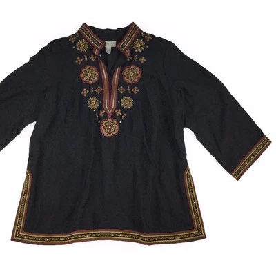 Top túnica Victor Costa Ocasión negro bordado manga larga 2X nuevo con etiquetas Foto 1 de 4