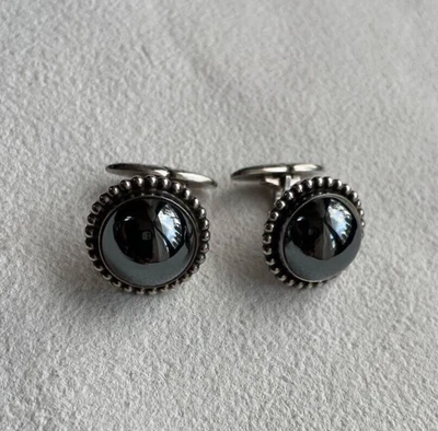 Gemelli GEORG JENSEN #25 argento sterling con ematite 925S Danimarca rari - Immagine 1 di 4