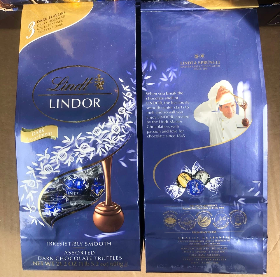 2 шоколадных трюфеля Lindt Lindor в ассортименте, 5 вкусов, 21,2 унции / 600 г в каждом пакете - Изображение 1 из 1