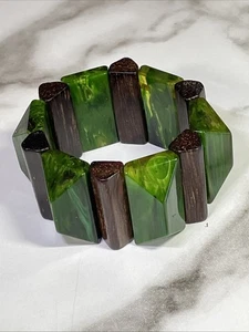 Bakelite Green Swirl Stretch Bracelet Catalin Jewelry GAR2-77 - Picture 1 of 17