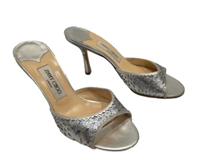 Diapositivas recortadas plateadas de cuero metálico JIMMY CHOO - talla 38,5 - Imagen 1 de 6