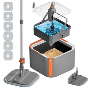 Upgraded Spin Mop and Bucket Set Self-Standing Mop Bucket Separate Dirty and ... - Picture 1 of 9