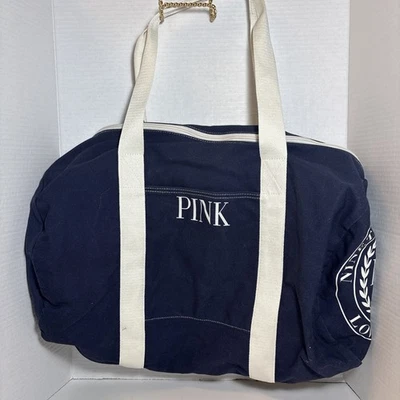 Victoria's Secret LOVE PINK Canvas Duffle Gym Tote Large Overnight Bag Blue - Image 1 of 4