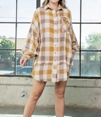 Camisa Vestido Caballete Grande a Cuadros Talla S Hobo Western Boho Lagenlook Festival Foto 1 de 4