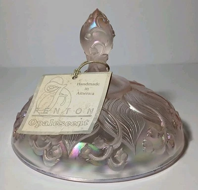 LID ONLY Fenton Iridescent Art Glass Candy Dish Lilly Of The Valley Pink Footed - Image 1 of 4