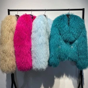 Abrigo de piel de cordero mongol 100 % real para mujer chaqueta de solapa de piel larga rizada ropa exterior cálida - Imagen 1 de 21