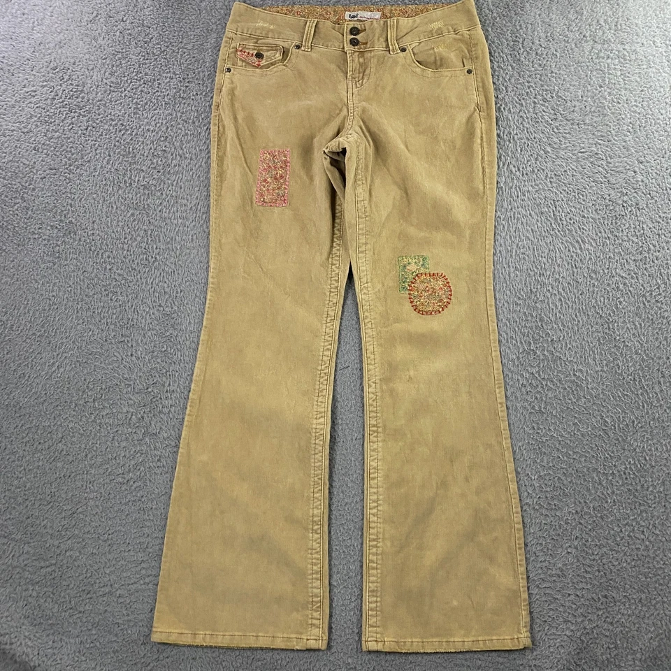 DE COLECCIÓN Y2K L.E.I. Pantalones de pana para mujer talla 14 acampanados bordados hippie boho tostados Foto 1 de 4