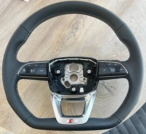 NEW Genuine Audi S-Line Q5 Q7 Q8 Steering Wheel Flat Bottom Half Perforated - Picture 1 of 9