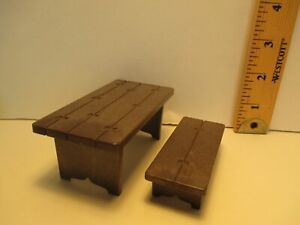 Playmobil furniture DARK BROWN WOOD PLANK TABLE + MATCHING BENCH