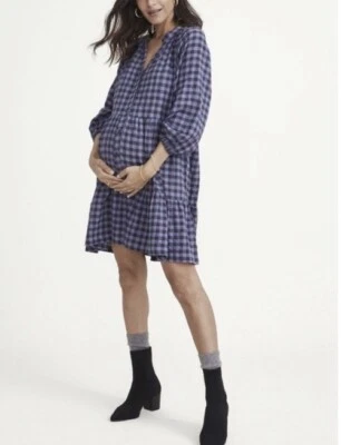 *NWT* Hatch The Aurora Maternity Dress in Black/Blue Gingham, Size 2/M - Image 1 of 4