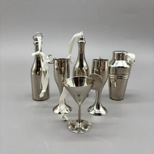 Barware Cocktail Christmas Ornaments Silver Metal Martini Shaker Champagne - Picture 1 of 9
