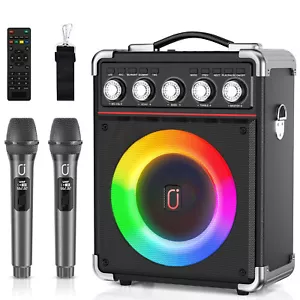 LED Karaoke Mikrofon Anlage Maschine Mit 2 Mikro Bluetooth Lautsprecher Box - Bild 1 von 13