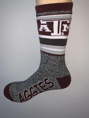 TEXAS A&M AGGIES NCAA COLLEGE MENS LOGO VARSITY STRIPE LENGTH SOCKS LARGE - Image 1 of 2