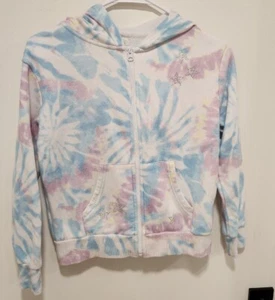 Butter Girls Sz 10-12 Blue/Purple Tie Dye Zip Up Sweater Star Rhinestone Design - Picture 1 of 11