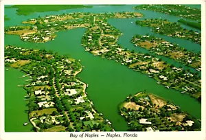 Naples FL Postcard Aerial View of Naples Bay Estuary & Homes Docks Boats Pools - Picture 1 of 2