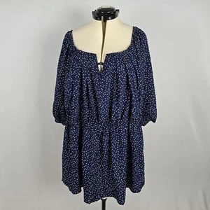 Bloomchic Blouse Women's 5X 3/4 Sleeve Notched V-Neck Blue White Polka Dot NWT - Picture 1 of 10