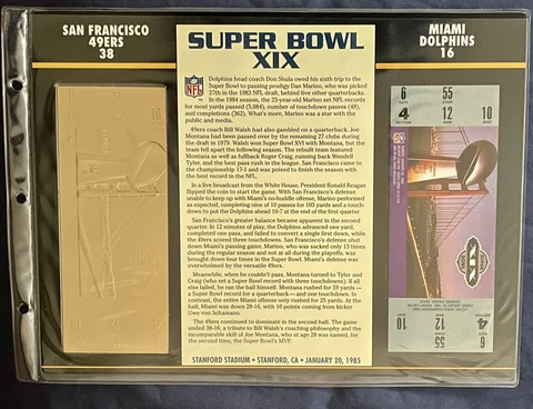 SUPER BOWL 19 49ers vs Dolphins Willabee & Ward 22KT Gold Ticket and Stats 1985 Cover