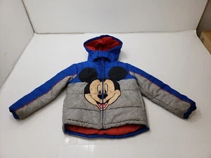 Disney Junior Kids Jacket Puffer Hooded Full Zip Mickey Mouse Graphic Size 5T - Picture 1 of 14