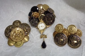Estate Jewelry ~ TIMEX Watch Button Cluster Brooch SALZBURG Pierced Earrings LOT - Picture 1 of 14