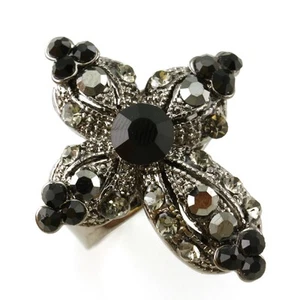New Black Royal Cross Rhineston Crystal Rhinestone Ring - Picture 1 of 1