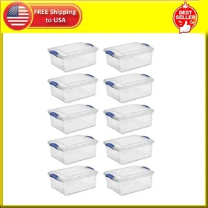 Sterilite 15 Quart Latch Box, Clear Plastic Storage Bin with Clear Lid, Blue, 10 - Picture 1 of 9