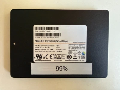 Samsung MZ7LH1T9HMLT-00005 PM883 1.92TB SATA 6Gb/s 2.5" SSD Health 99% - Image 1 of 3