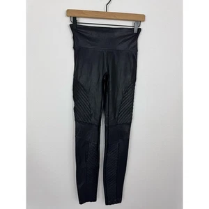 Spanx Faux Leather Moto Leggings Black Small Contour Power Waistband 27” Inseam - Picture 1 of 7