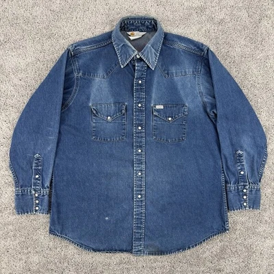 Camisa Denim Carhartt Para Hombre L Perla A Presión De Colección Años 90 Unión Hecha en EE. UU. Envejecida Foto 1 de 4