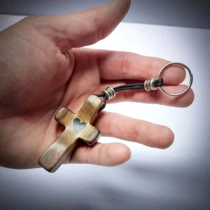 Walnut Crosses Kering with Silver Ring Crucifix Pendant Chain Christian - Picture 1 of 9