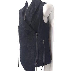 Divided Black Vest Faux Vegan Pebbled Suede Size 6 Moto Zip Womens New with tags - Picture 1 of 15