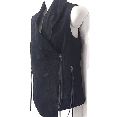 Разделенный черный жилет искусственного веган галечной замши размер 6 Moto молнии женщин новый с ярлыками - Изображение 1 из 4