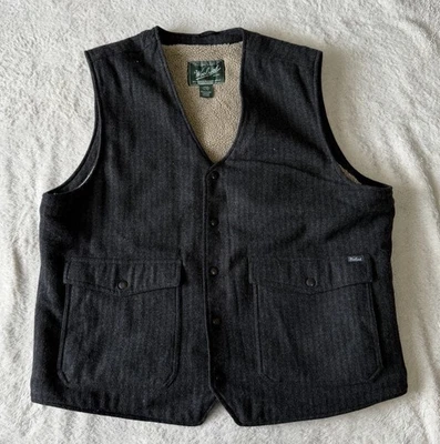 Woolrich Mens Sherpa Lined Wool Vest XL | Mini Herringbone Pattern ~ Solid Gray - Image 1 of 4