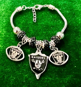 LAS VEGAS RAIDERS CHARM BRACELET CUSTOM MADE ADJUSTABLE #1 FAN BRACELET - Picture 1 of 1