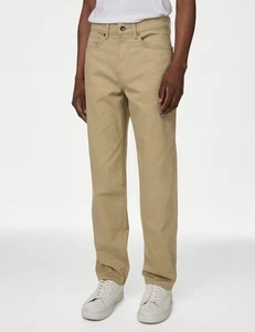 Marks & Spencer Mens Beige Straight Trousers - M&S - Picture 1 of 12